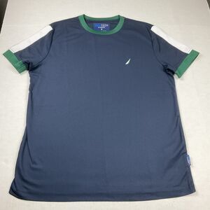 Nautica Navtech Performance Tee Shirt Blue Green Athletic Logo Casual Medium